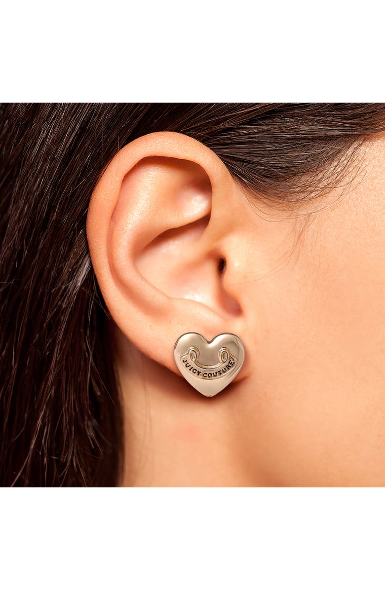 Juicy Couture Heart Stud Earrings with Iconic Logo, Alternate, color, Gold