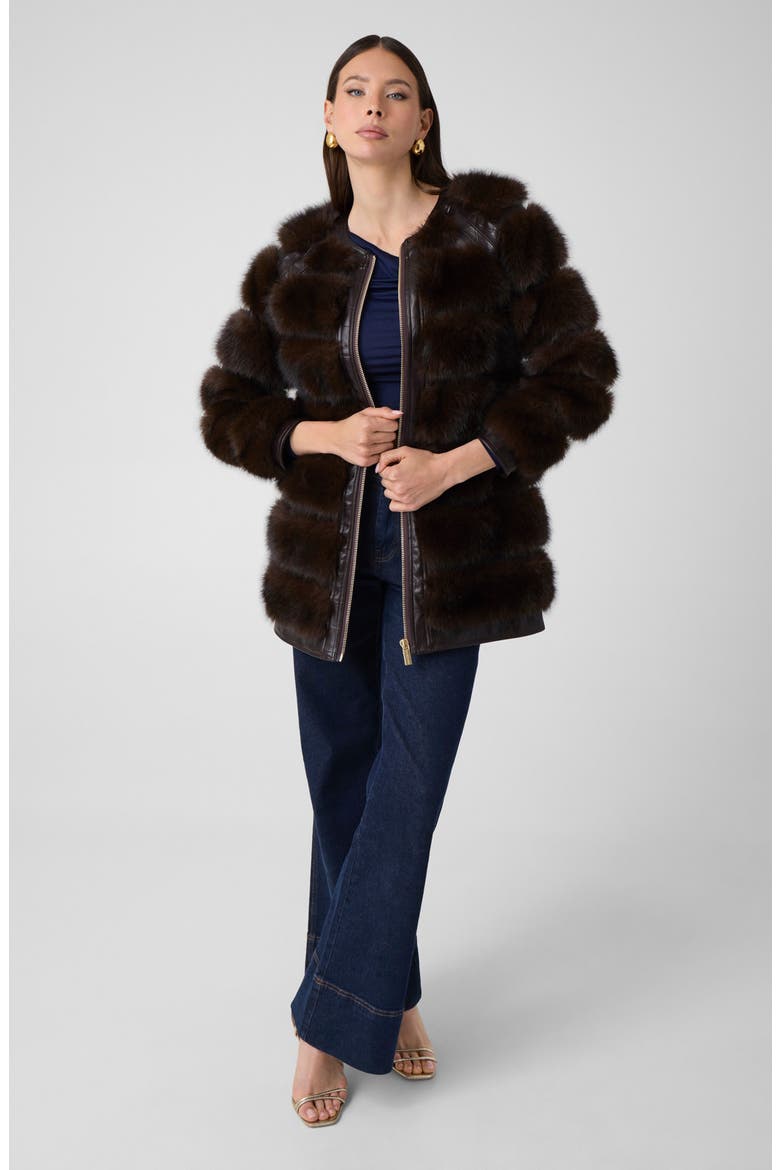 Arielle Faux Fur & Croc Embossed Faux Leather Coat, Alternate, color, A10K-DARK