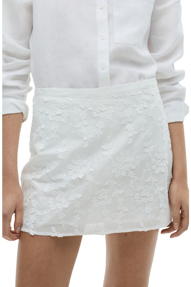 Floral Embroidery Cotton Miniskirt, Main, color, WHITE