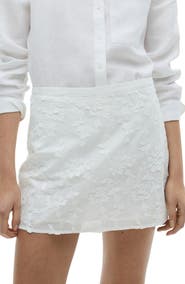 MANGO Floral Embroidery Cotton Miniskirt