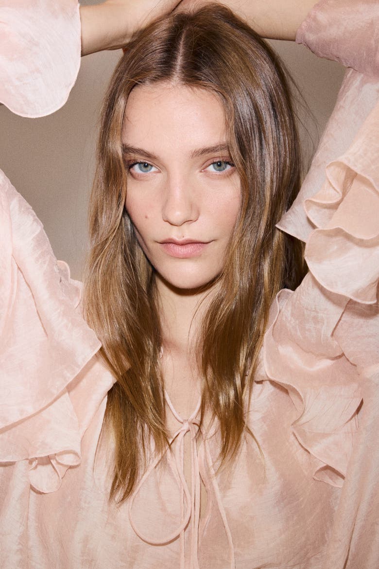 Flounce-trimmed Blouse, Alternate, color, Light pink