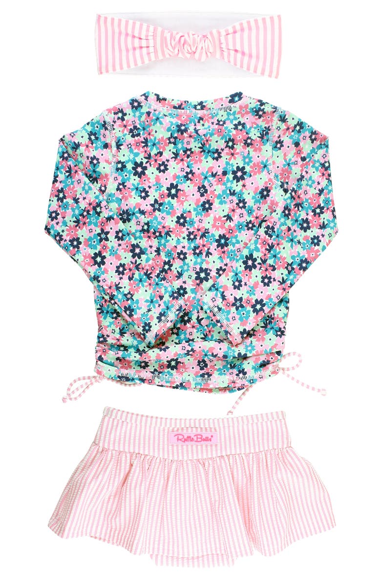 RuffleButts Water Lilies Two-Piece Rashguard Swimsuit & Head Wrap Set, Alternate, color,