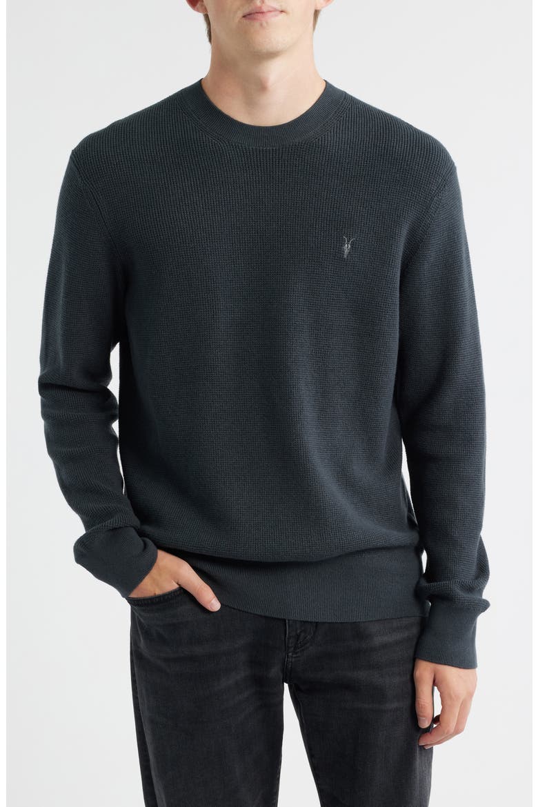 Oversize Cotton & Wool Waffle Crewneck Sweater, Main, color, BOND BLUE