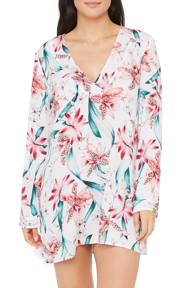 Flyaway Orchid Cover-Up Tunic, Main, color, WHITE