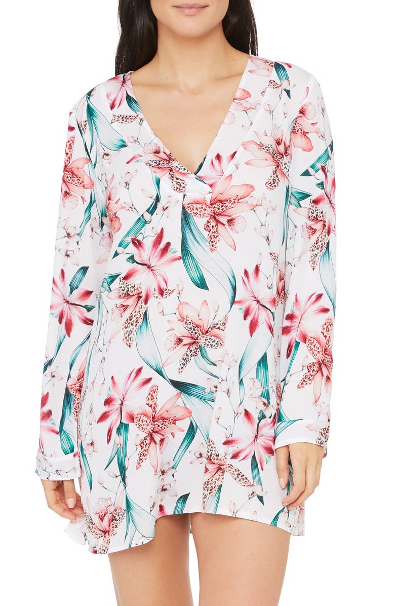 La Blanca Flyaway Orchid Cover-Up Tunic, Main, color, 