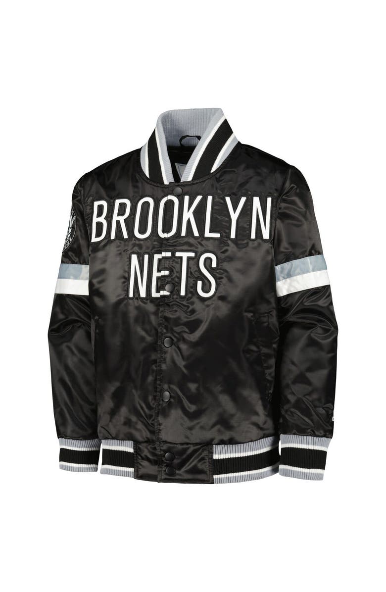 STARTER Youth Starter Black Brooklyn Nets Home Game Varsity Satin Full-Snap Jacket, Alternate, color, Black