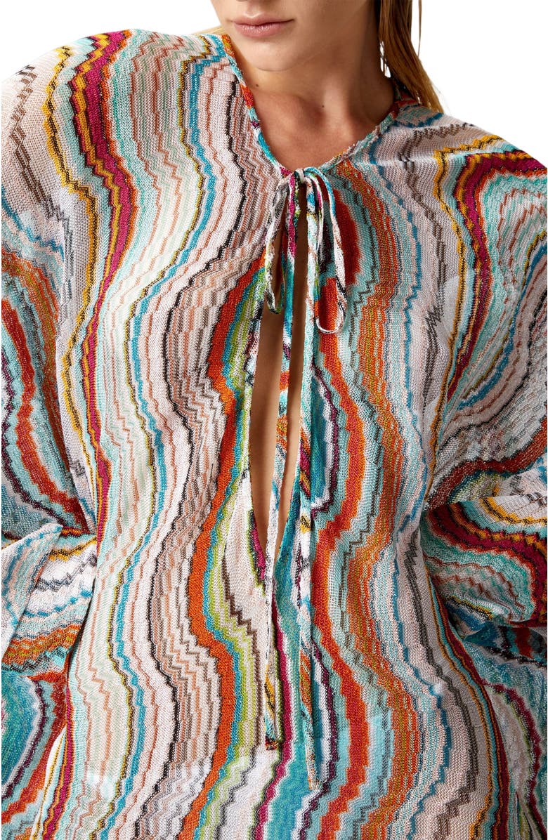 Missoni Long-sleeved Cover-up Kaftan With Lamé Wave Motif, Alternate, color,