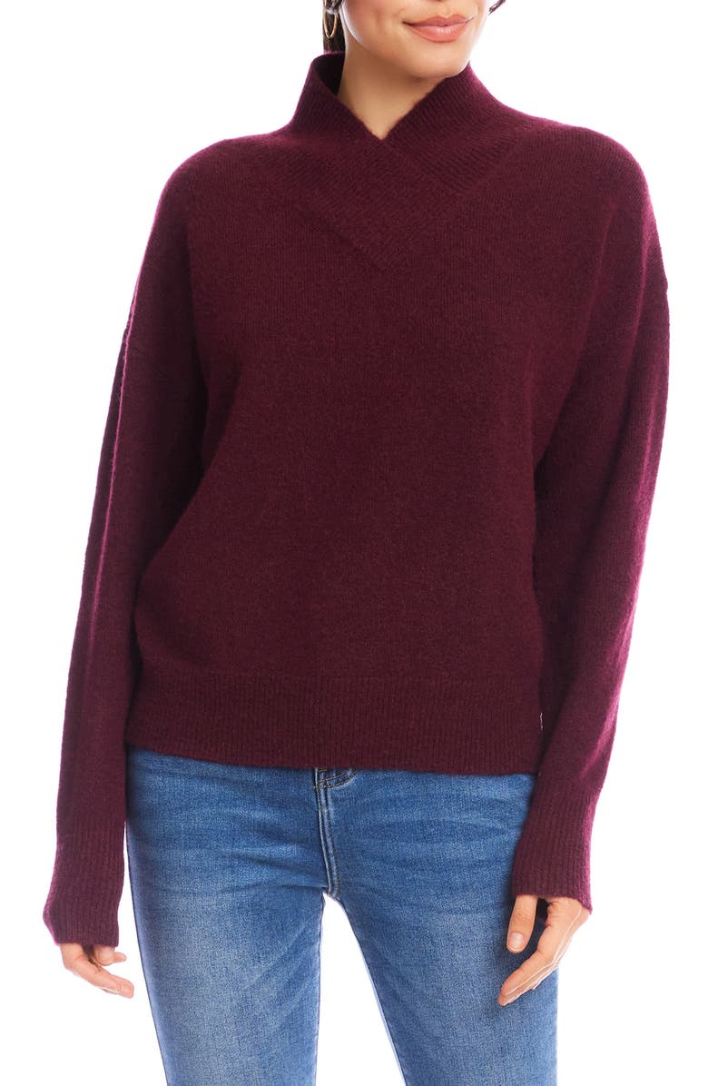 Karen Kane Crossover Collar Sweater, Main, color, Wine