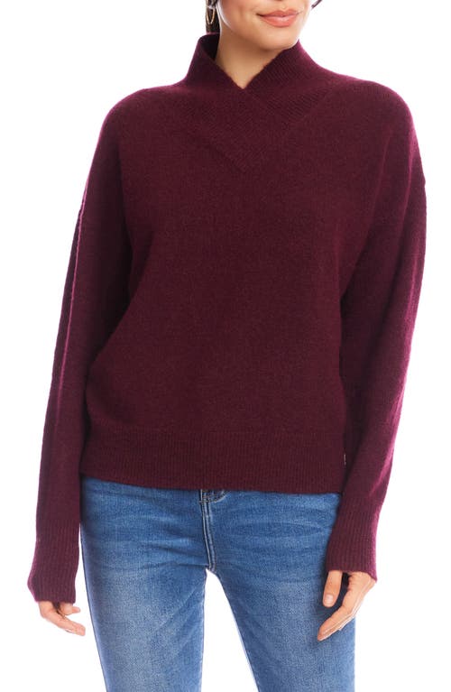 Karen Kane Crossover Collar Sweater In Burgundy