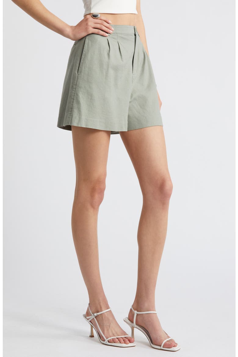 High Waist Linen Blend Shorts, Alternate, color, GREEN HALO
