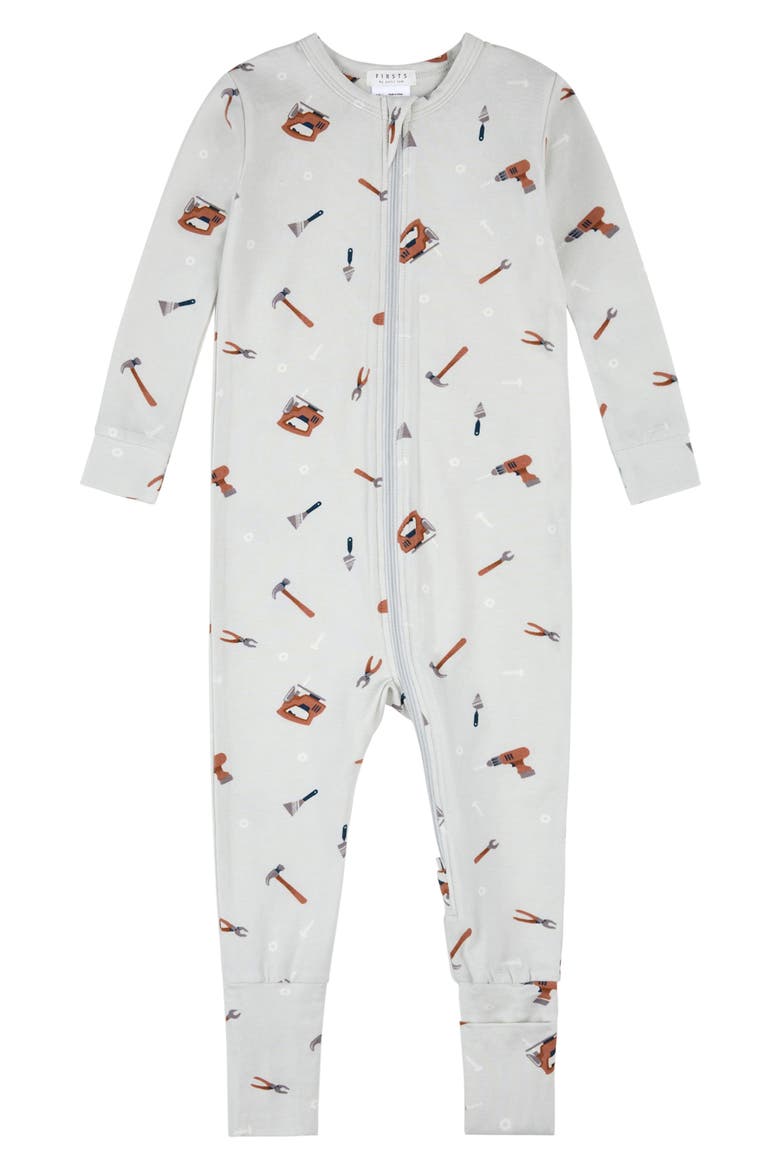Tool Print Convertible One-Piece Pajamas, Main, color, LIGHT GREY