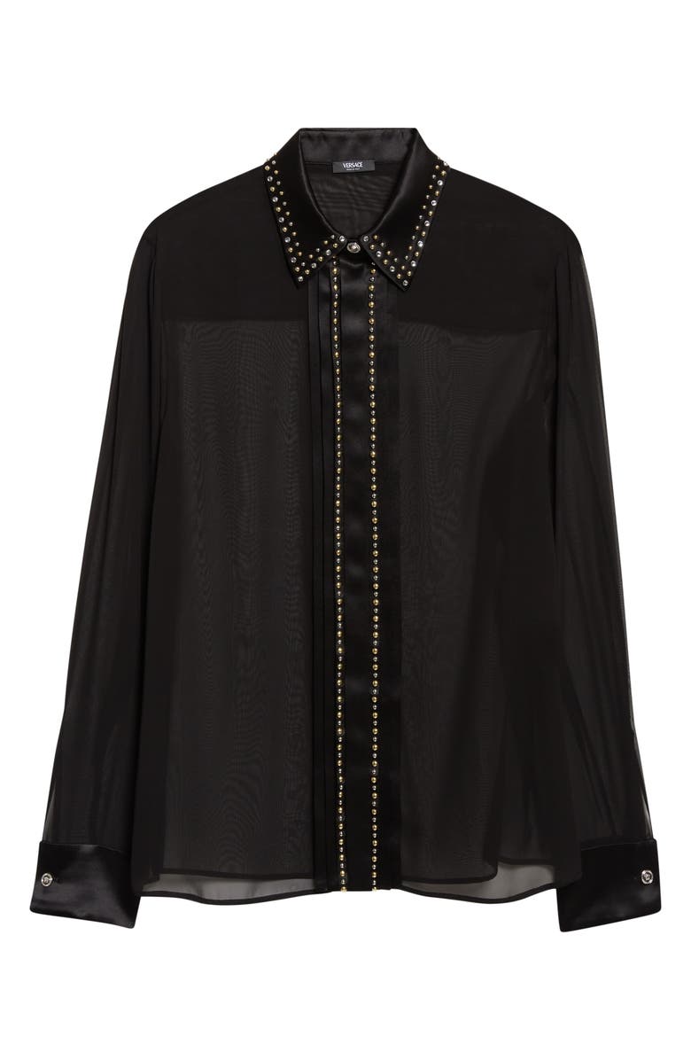 Versace Studded Silk Georgette Button-Up Shirt, Alternate, color, 