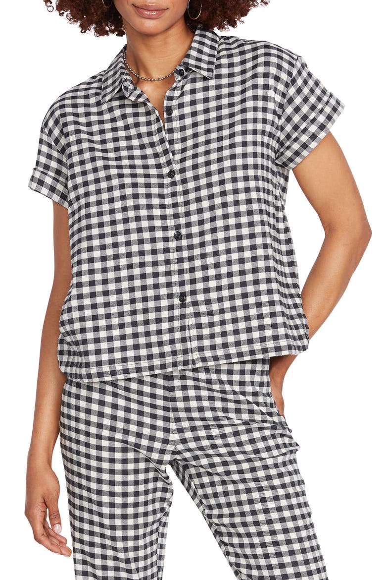 x Coco Ho Gingham Short Sleeve Button-Up Shirt, Main, color, ASH