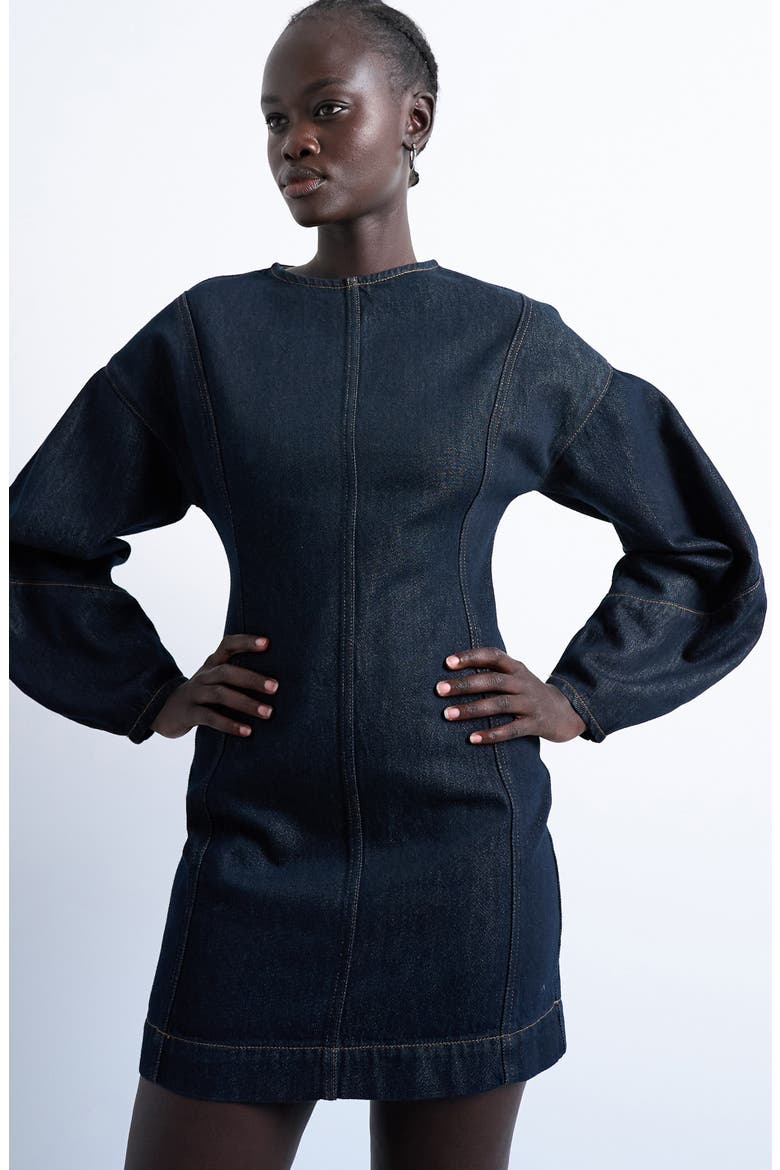 Long Sleeve Denim Minidress, Alternate, color, MEDIUM BLUE