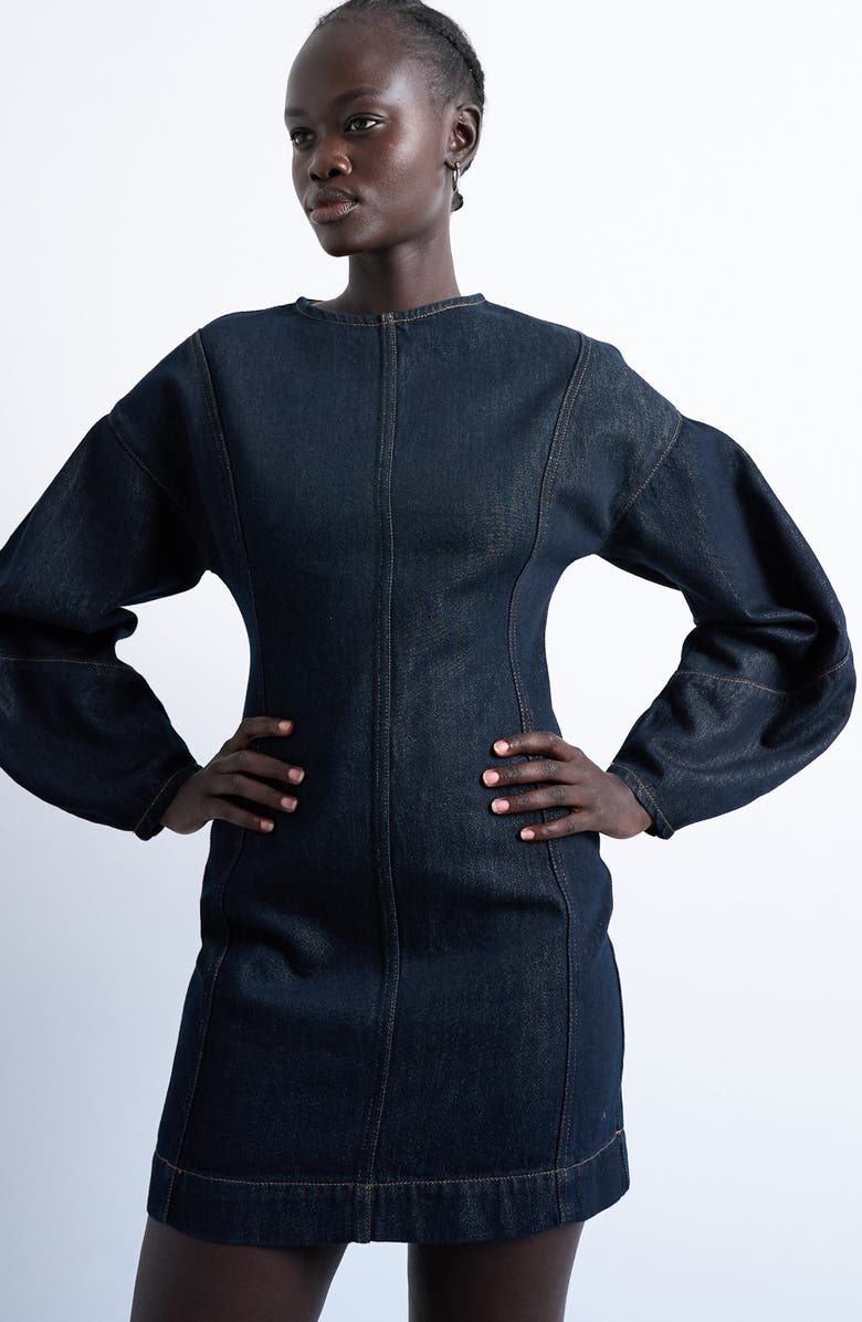 Topshop Long Sleeve Denim Minidress, Alternate, color, Medium Blue