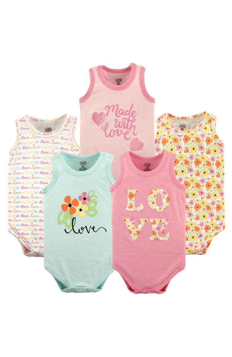 Luvable Friends Cotton Sleeveless Bodysuits, Main, color, Love