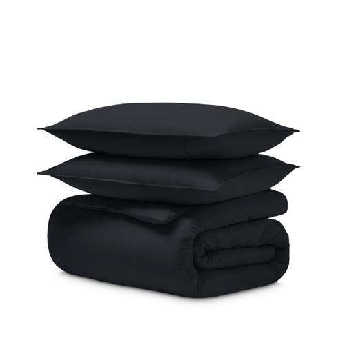 Bare Home Organic Cotton Jersey Duvet Cover & Pillowsham Set In Black