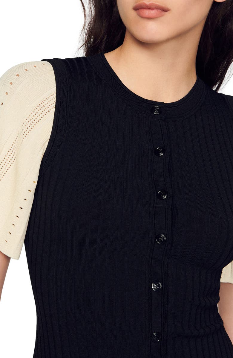 SANDRO Menia Mixed Media Button Front Dress, Alternate, color, 