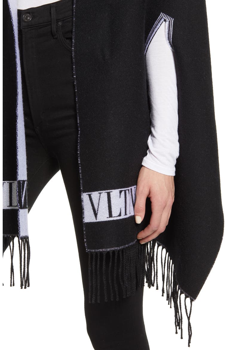 Valentino Jacquard Wool Cape Scarf, Alternate, color, NERO/ AVORIO