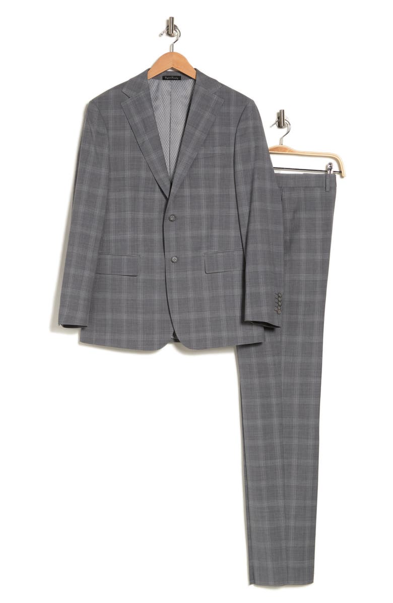 English Laundry Plaid Two Button Peak Lapel Trim Fit Wool Blend Suit, Alternate, color, Gray