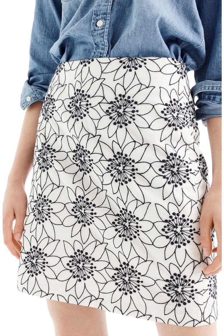 Embroidered Floral Miniskirt, Main, color, IVORY NAVY