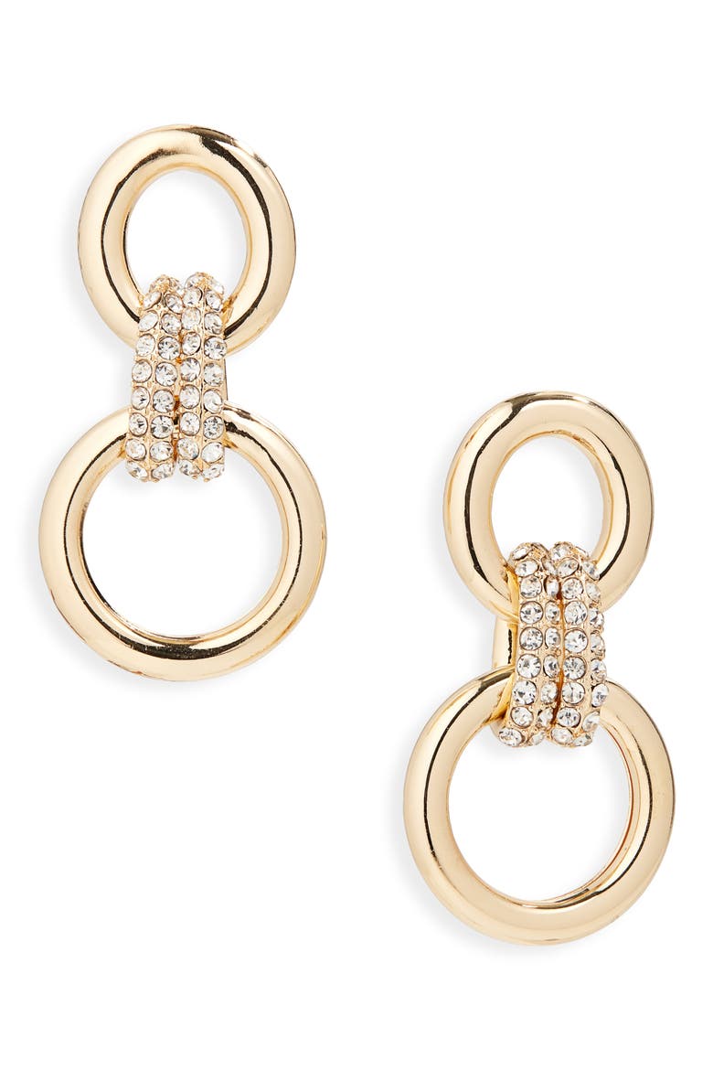 Pavé Link Drop Earrings, Main, color, GOLD