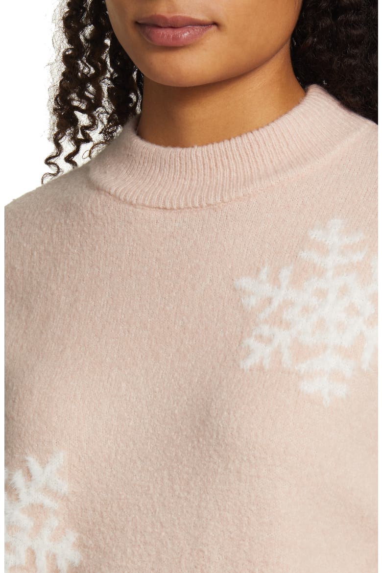 Snowflake Mock Neck Sweater, Alternate, color, PINK SMOKE- IVORY SNOWFLAKE
