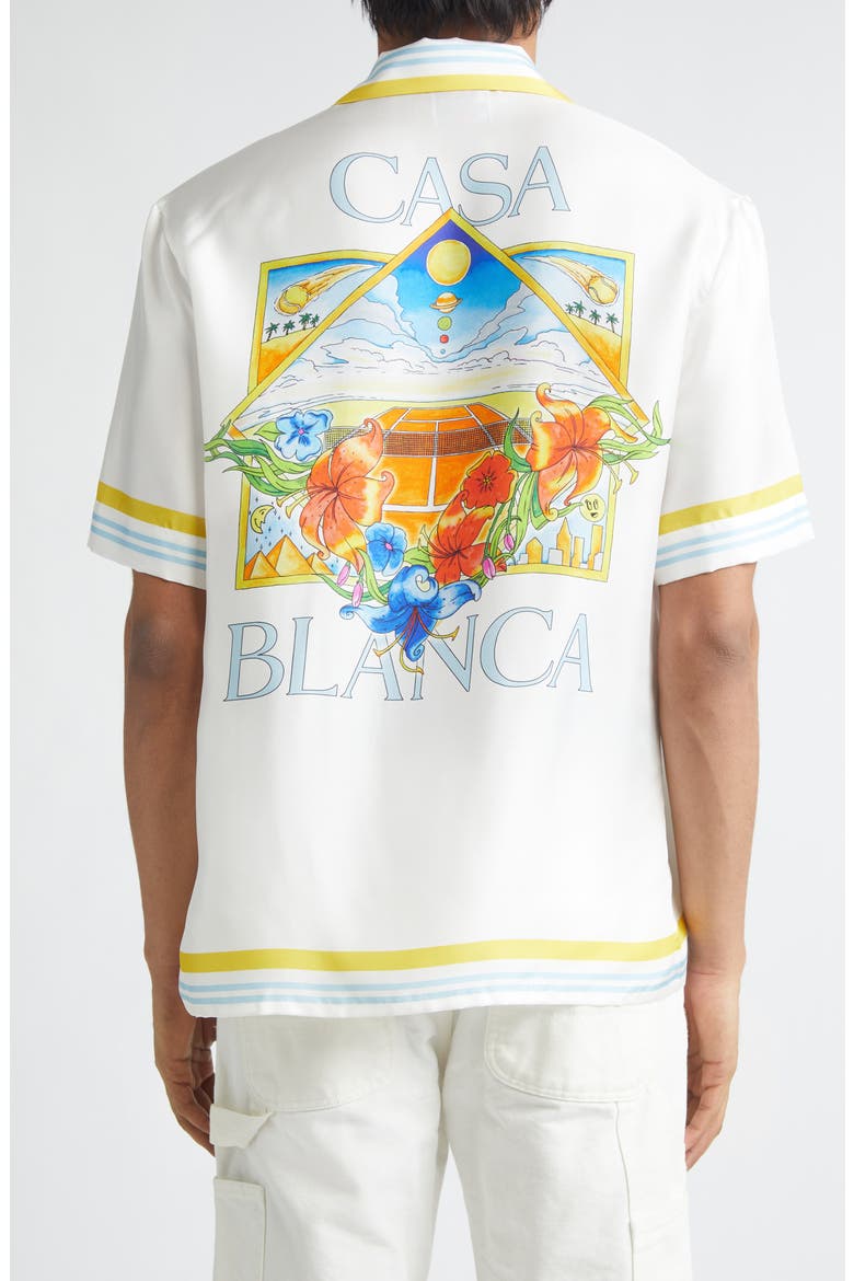 Tennis Landscape Print Silk Twill Camp Shirt, Alternate, color, SILK TWILL
