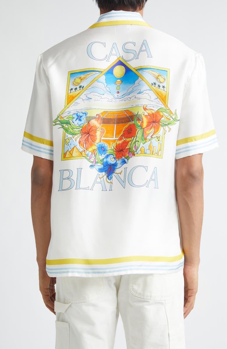 Casablanca Tennis Landscape Print Silk Twill Camp Shirt, Alternate, color, Silk Twill