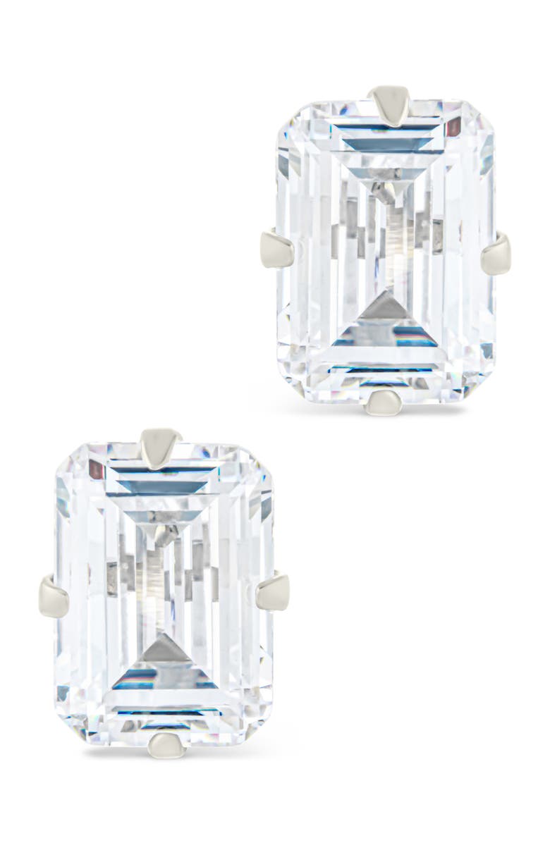 Sterling Forever Emerald-Cut Cubic Zirconia Stud Earrings, Alternate, color, Silver