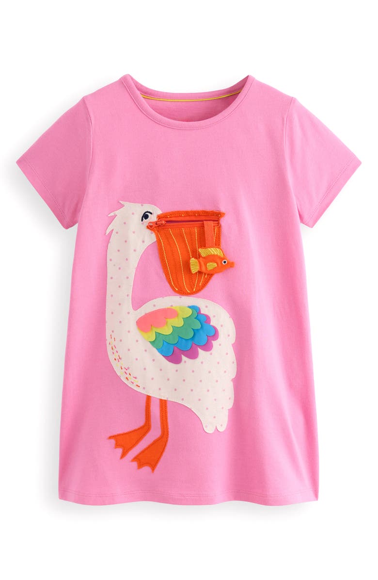Mini Boden Kids' Pelican Pocket Appliqué Cotton Graphic Tunic, Alternate, color,
