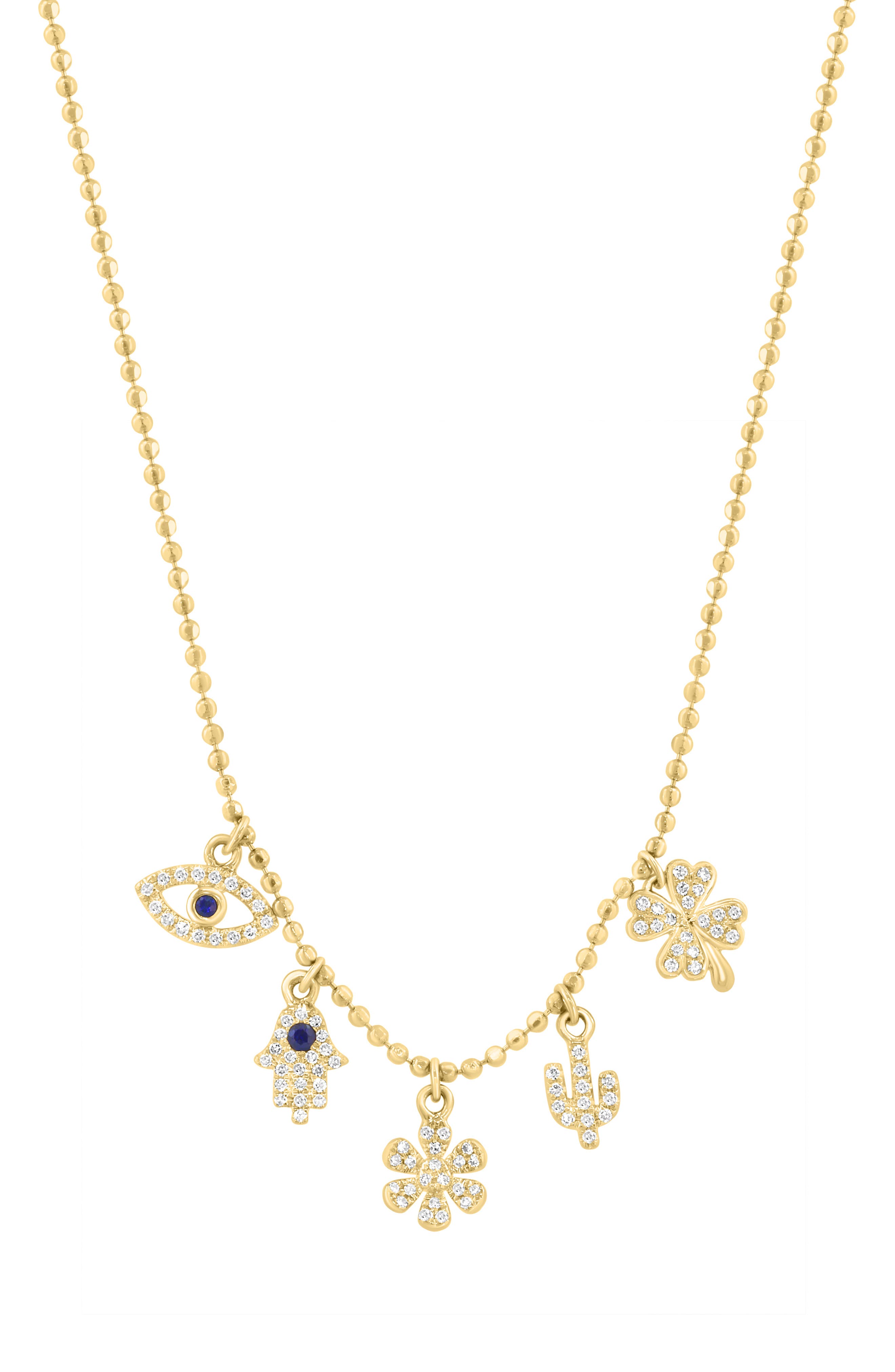 Pavé Diamond & Sapphire Lucky Charm Frontal Necklace
