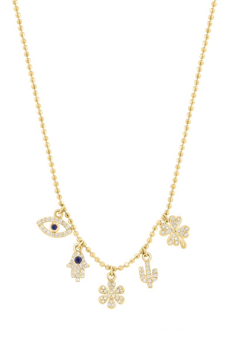 Pavé Diamond & Sapphire Lucky Charm Frontal Necklace, Main, color, GOLD