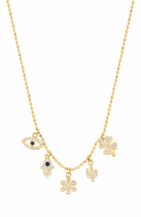 Pavé Diamond & Sapphire Lucky Charm Frontal Necklace