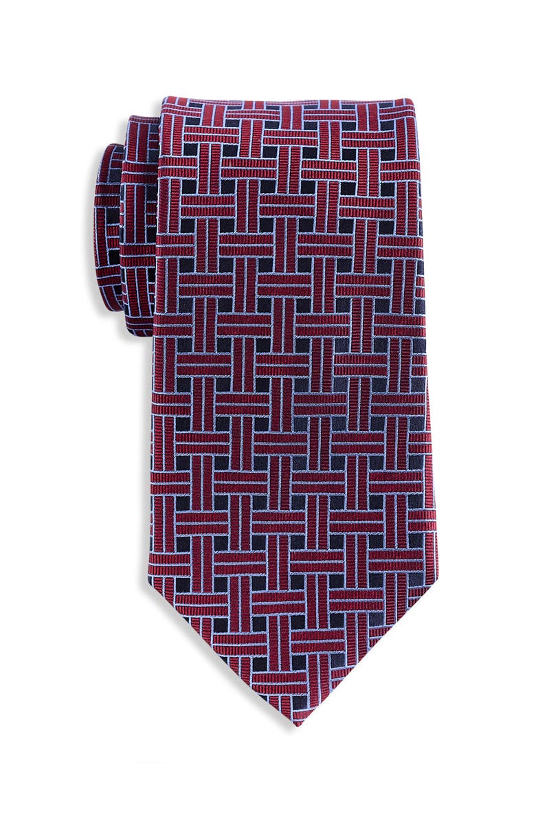Oak Hill Premium by DXL Big & Tall Patterned Link Silk Tie, Main, color, Burgundy