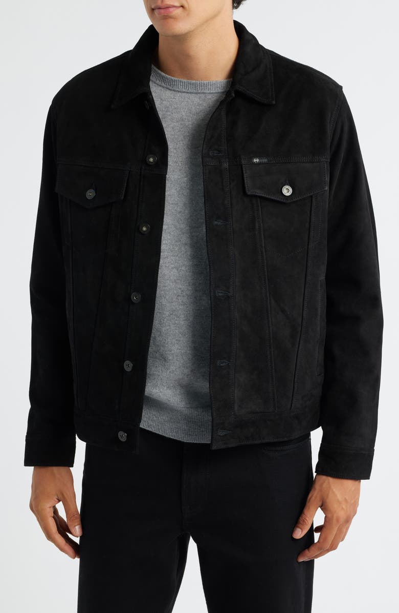 AG Dart Suede Trucker Jacket, Main, color, Super Black