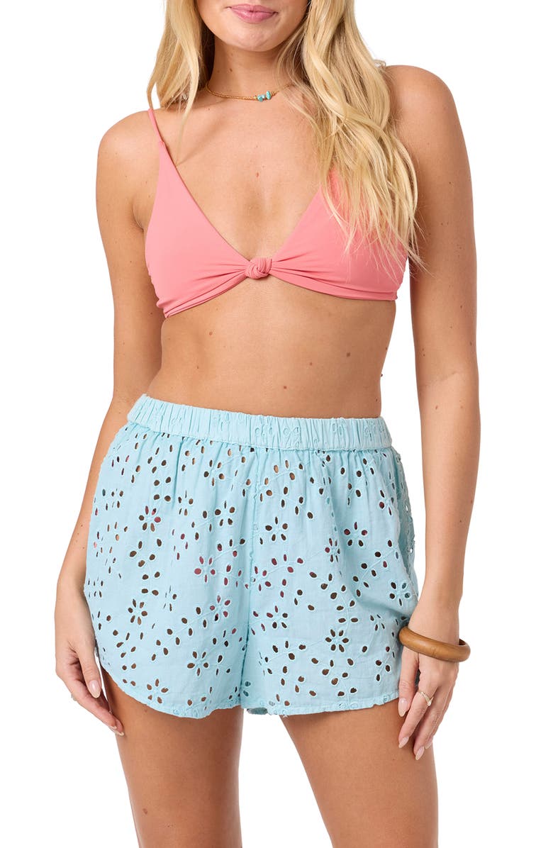 O'Neill Pam Cotton Eyelet Cover-Up Shorts, Alternate, color, Stratosphere