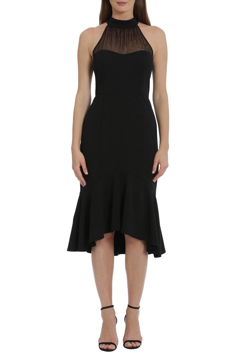 Maggy London Illusion Mesh Detail High-Low Cocktail Dress, Main, color, 