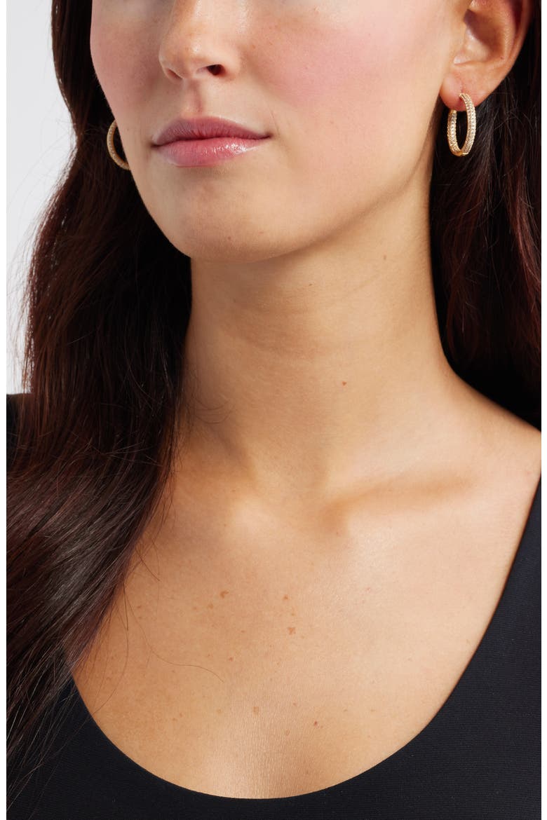 Cubic Zirconia Pavé Hoop Earrings, Alternate, color, CLEAR- GOLD