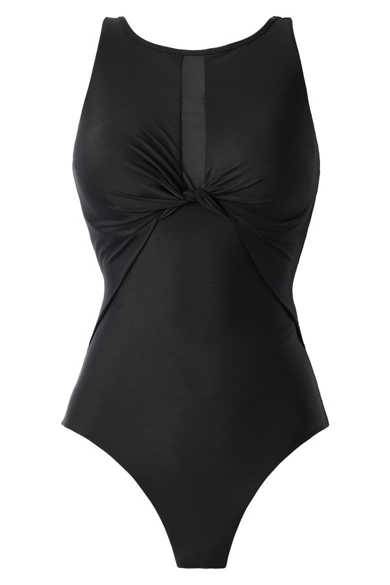 Network News One-Piece Swimsuit, Alternate, color, BLACK