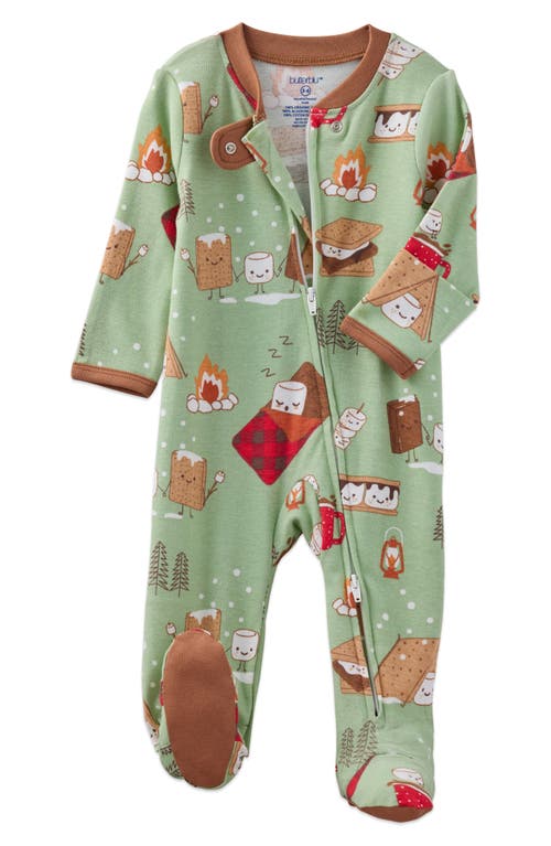 Butterblu Scout Fitted One-piece Organic Cotton Footie Pajamas In Green