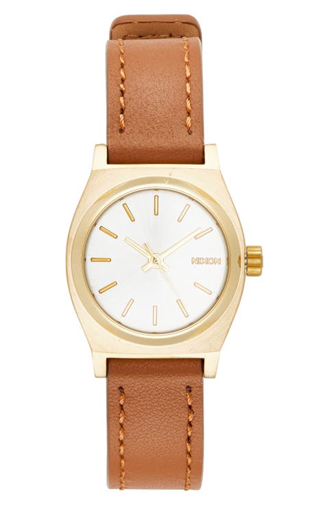 'Small Time Teller' Leather Strap Watch, 26mm