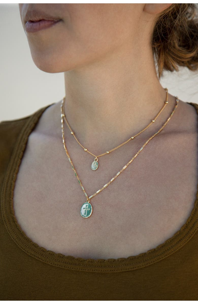 Ettika 18K Gold Plated Double Simple Coin Layered Necklace, Alternate, color, 