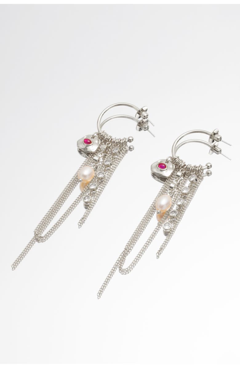 Classicharms Iris Freshwater Pearl and Cubic Zirconia Radiant Reverie Cascade Hoop Earrings, Alternate, color, Silver/Hot Pink