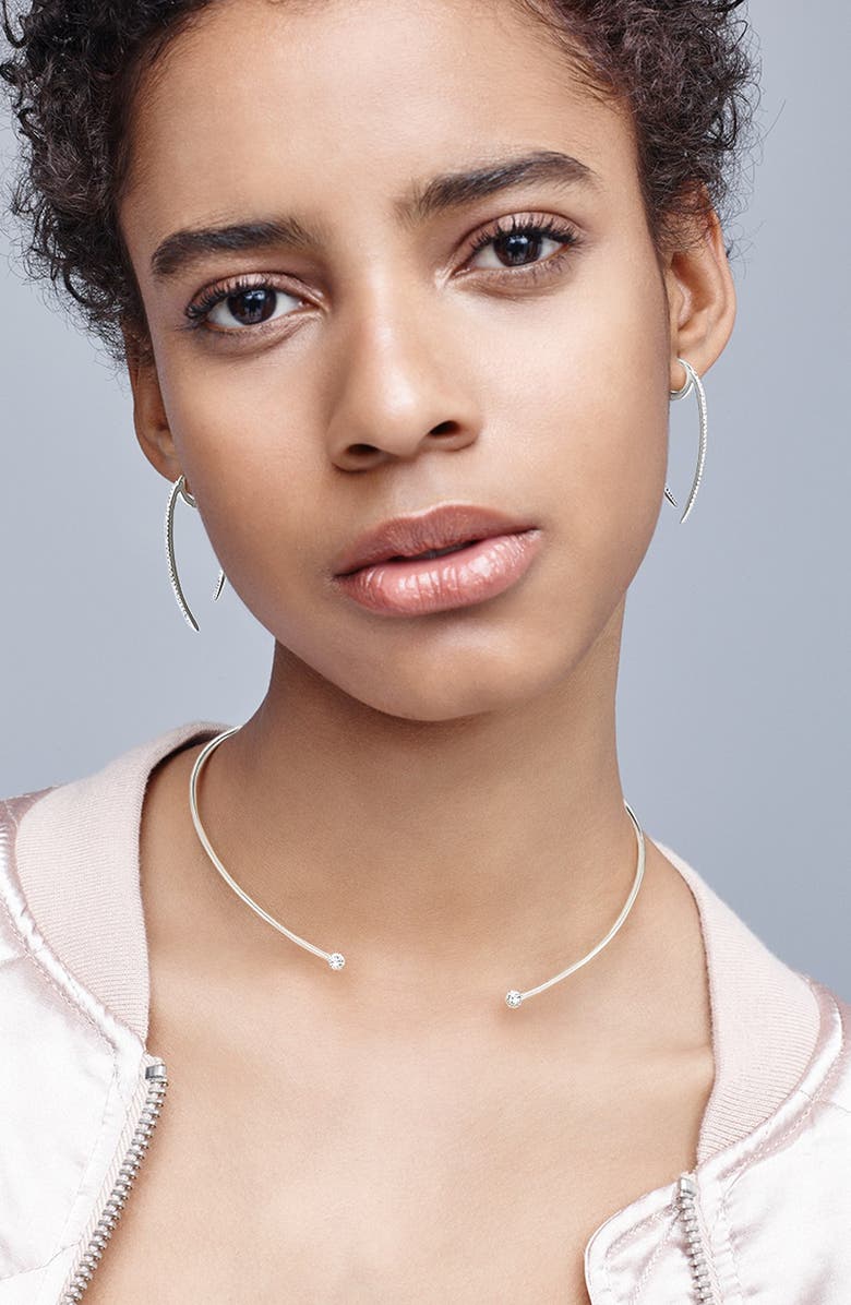 Nadri 'Crescent' Linear Hoop Earrings, Alternate, color, 