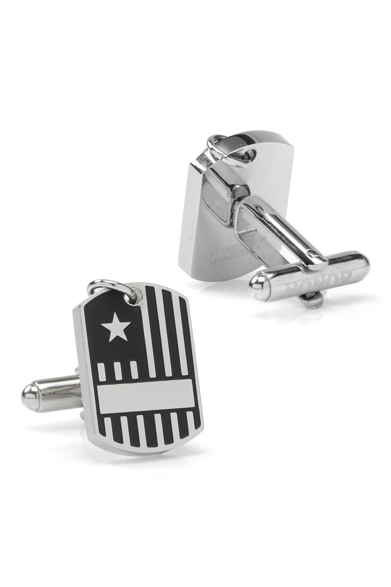 Antiqued Silver Military Tag Cuff Links, Main, color, SILVER