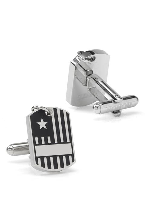 Antiqued Silver Military Tag Cuff Links
