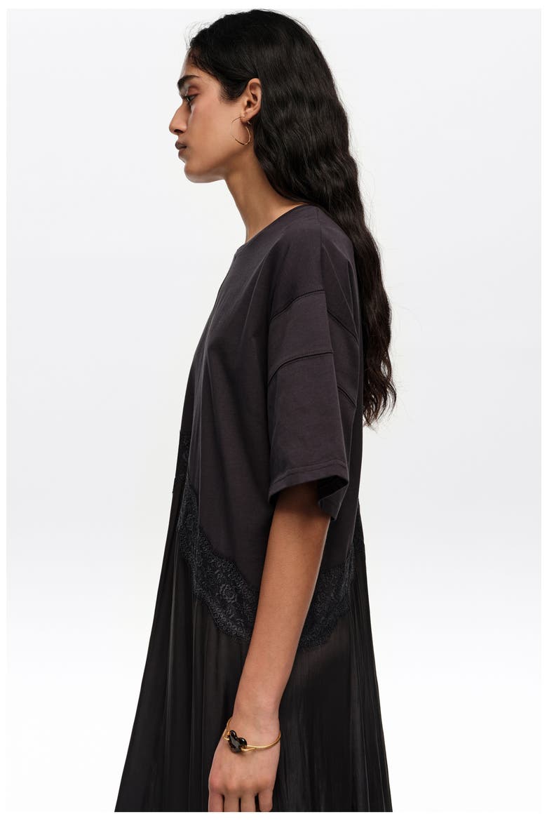 Two-Material Asymmetric Dress, Alternate, color, BLACK