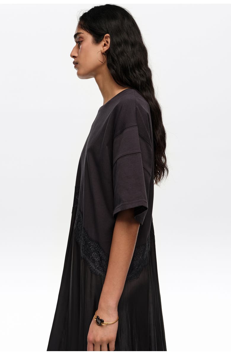 Bimba y Lola Two-Material Asymmetric Dress, Alternate, color, Black