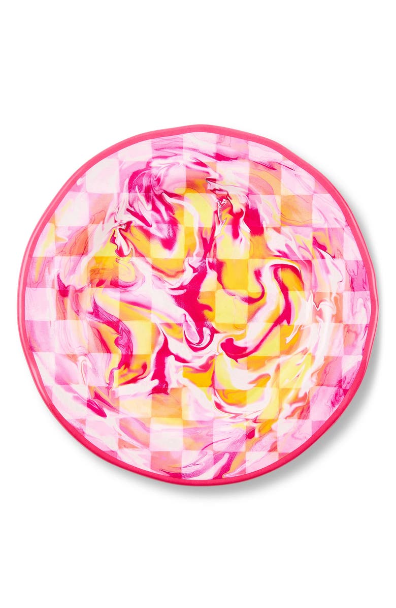 MACKENZIE CHILDS Set of 4 Pink Marble Check Melamine Dinner Plates, Main, color, Pink